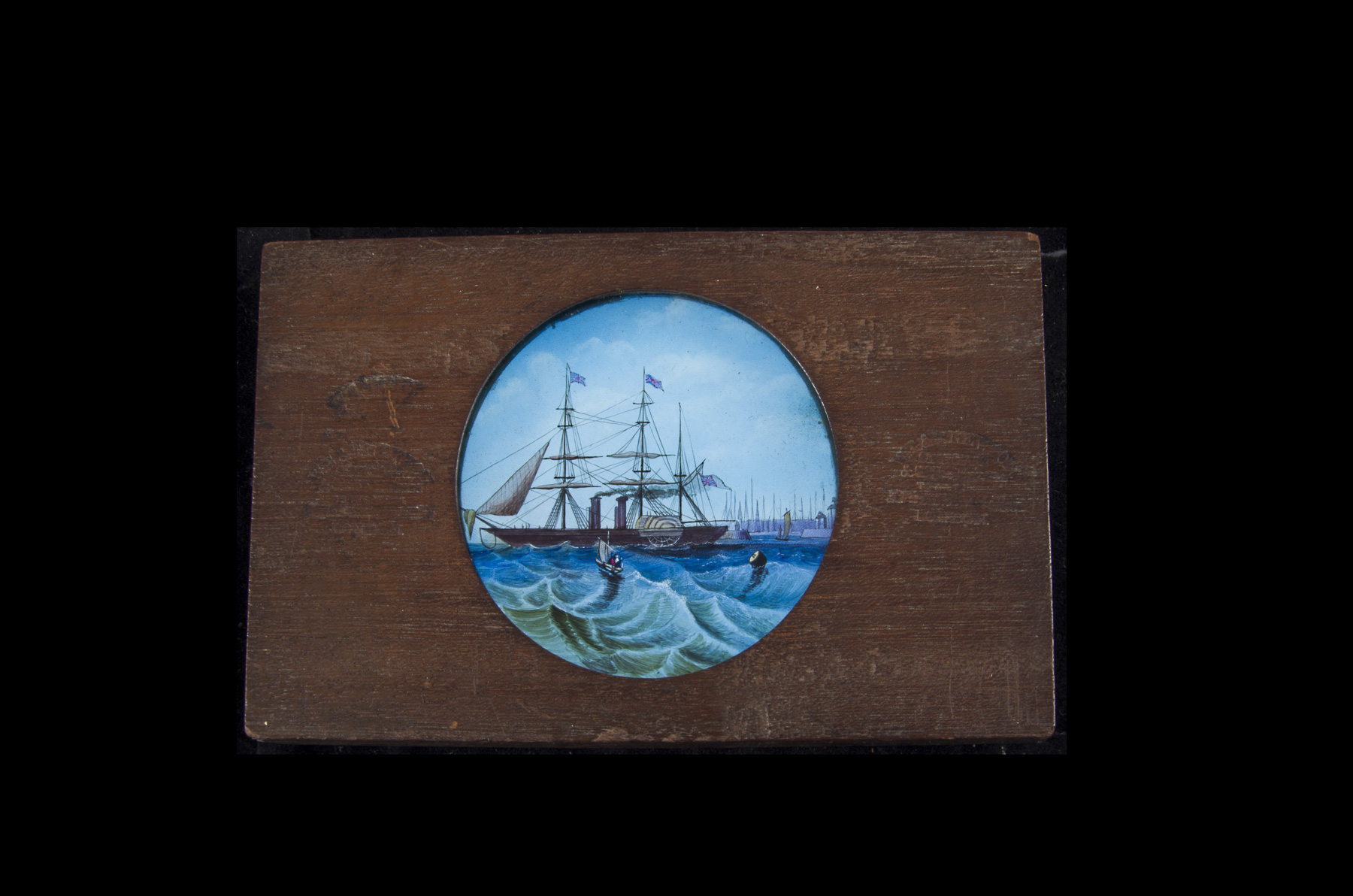 Seven Mahogany-Mounted Hand-Coloured Magic Lantern Slides with Nautical Scenes, including one of - Image 3 of 7