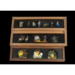 Ten Mahogany-Mounted Hand-Painted Long Magic Lantern Slides, various sizes of circa 368mm x 102mm