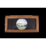 Mahogany-mounted Hand-Coloured Panoramic Slide of a Train passing over a Viaduct, G,