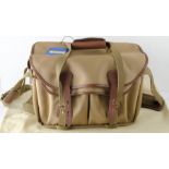 Billingham Bag, model 335, khaki, tan trim, padded inserts, dust cover, 38cm x 24cm x 27cm, VG