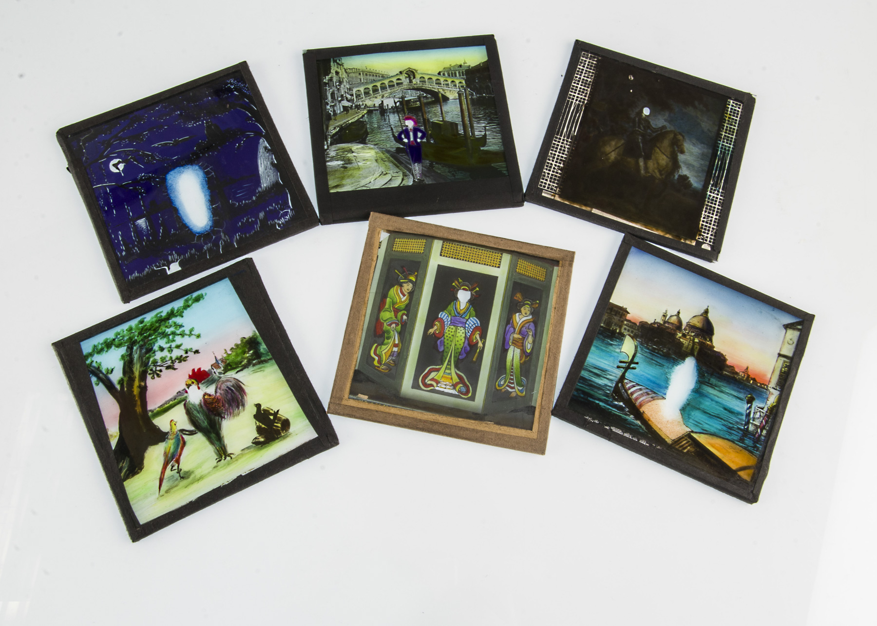 Twenty Magic Lantern Pose Slides, contained within a metal filing box, various sizes,G, (20)