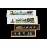 Five Mahogany-Framed Long Magic Lantern Slides and five loose ones, three recounting the story of