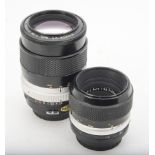 A Pair of Nikon Non-AI Lens, a Micro-Nikkor-P.C Auto 55mm f/3.5, no. 804022, barrel G-VG,