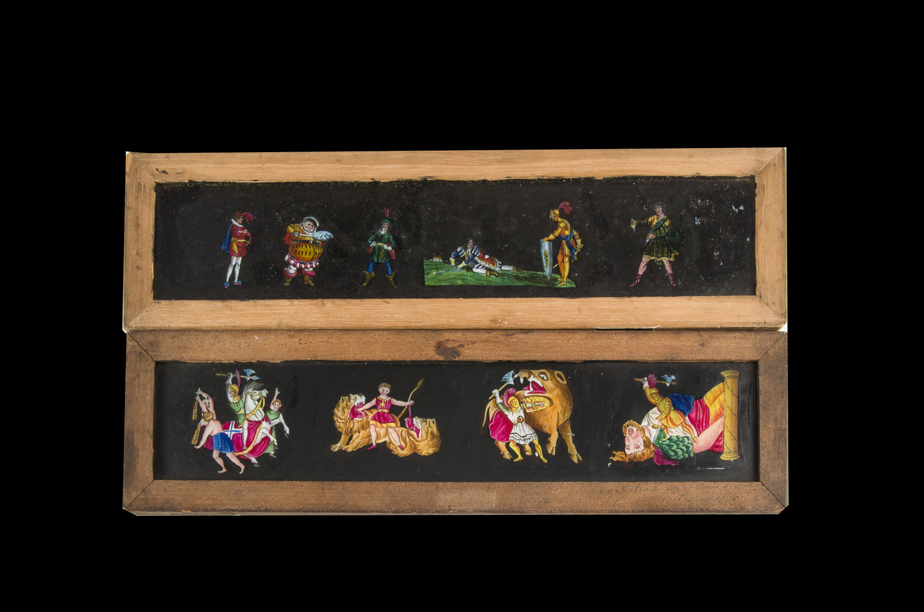 Ten Mahogany-Mounted Hand-Painted Long Magic Lantern Slides, various sizes of circa 368mm x 102mm - Image 3 of 3