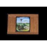 Three Mahogany-Mounted and Framed Magic Lantern Slides of Ballooning Interest, one a hand-painted