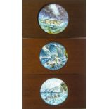 Nine Mahogany-Mounted Static Hand-Painted Magic Lantern Slides with Nautical Scenes, including two