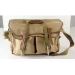 Billingham Bag, model 555, khaki, tan trim, padded inserts, dust cover, 42cm x 27cm x 30cm, VG