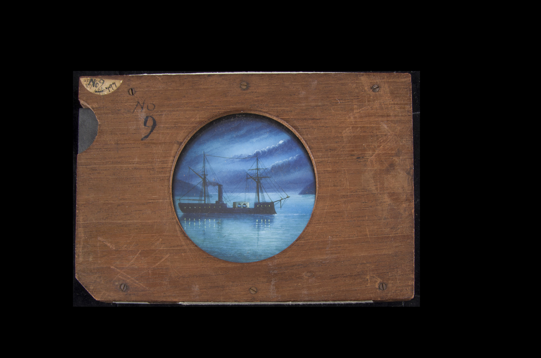 Seven Mahogany-Mounted Hand-Coloured Magic Lantern Slides with Nautical Scenes, including one of - Image 7 of 7