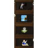 Six Mahogany-Framed Comic Hand-Coloured Magic Lantern Slides plus other Childrens’ Slides,