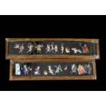 Two Early Mahogany-Framed Hand-Painted Long Procession Slides of Ghouls and Devils, 432mm x 101mm