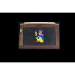 Six Mahogany-Framed Hand-Coloured Single-Slipper Comic Magic Lantern Slides, of a witch on a