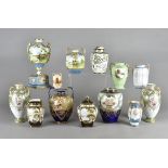 A collection of Noritake porcelain vases, all painted with landscapes and flowers, to include a