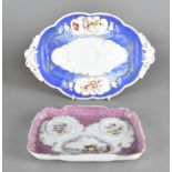 A 19th German porcelain pen tray and inkstand, sometimes called a standish, with out inkwells,