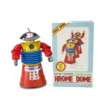 A Yonezawa For Mego (Japan) Battery-operated Krome Dome, yellow, blue and orange plastic robot,