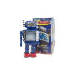 A Horikawa S.H (Japan) Battery-operated TV Spaceman, plastic and tinplate robot, dark blue plastic