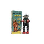 A Scarce Nomura T.N (Japan) Battery-operated Mechanized Robby Robot, large black tinplate Robby