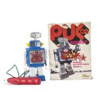 A Puky (Argentina) Remote-control PUK-02 Bionico Robot, plastic Battery-operated robot, blue body,