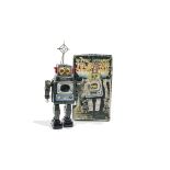 Alps (Japan) Battery-operated Television Spaceman Robot, first version robot with metallic grey