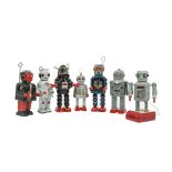 Ditto Ceramic Robot Set, rare complete set of seven robots by Kevin & David Godfrey, 1984/85,