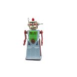 A Yoshiya K.O (Japan) Battery-operated Chief Robotman, light blue tinplate body, red tinplate