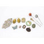 An interesting 19th century and later small group of jewellery and other items, including a silver