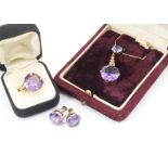 An associated suite of gold and synthetic colour changing Alexandrite jewels, comprising a pendant