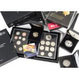 Seven modern Royal Mint UK Annual and Definitive proof sets, with dates for 2013, 2015 and 2016,