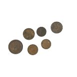 Six good Georgian copper coins, including a 1797 cartwheel two pence, an 1806 and 1807 penny, a