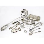 A collection of Victorian and later silver and silver plated small items, including a silver vesta