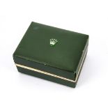 A c1970s green wristwatch box, having applied gilt logo for Rolex to lid and inner