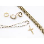 A group of seven gold and yellow metal items of jewellery, including a bracelet marked 333, 21.5g,