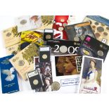 A collection of modern Royal Mint and other coins, in card mounts, including some sets, single