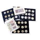 A mixed collection of British and World coins, including three Westminster blue boxes with