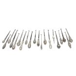 A collection of 20 Victorian and later silver handled button hooks, of varying designs and sizes (