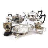 A collection of Victorian and later silver plated items, also a George V silver cigarette box, along