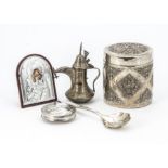 A vintage Middle Eastern white metal miniature teapot, nice quality and marked 925, together with