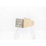 A 9ct gold and diamond gentleman's signet ring, having square tablet set with nine brilliant cuts,