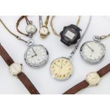 A collection of watches, including an Oris pocket watch in its box, a Smiths Empire example, two