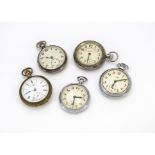 Four Art Deco period pocket watches, together with a replica Railway pocket watch (5)