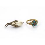 A Victorian gold turquoise bead and garnet posy ring, interesting marked 12 .5, together with a