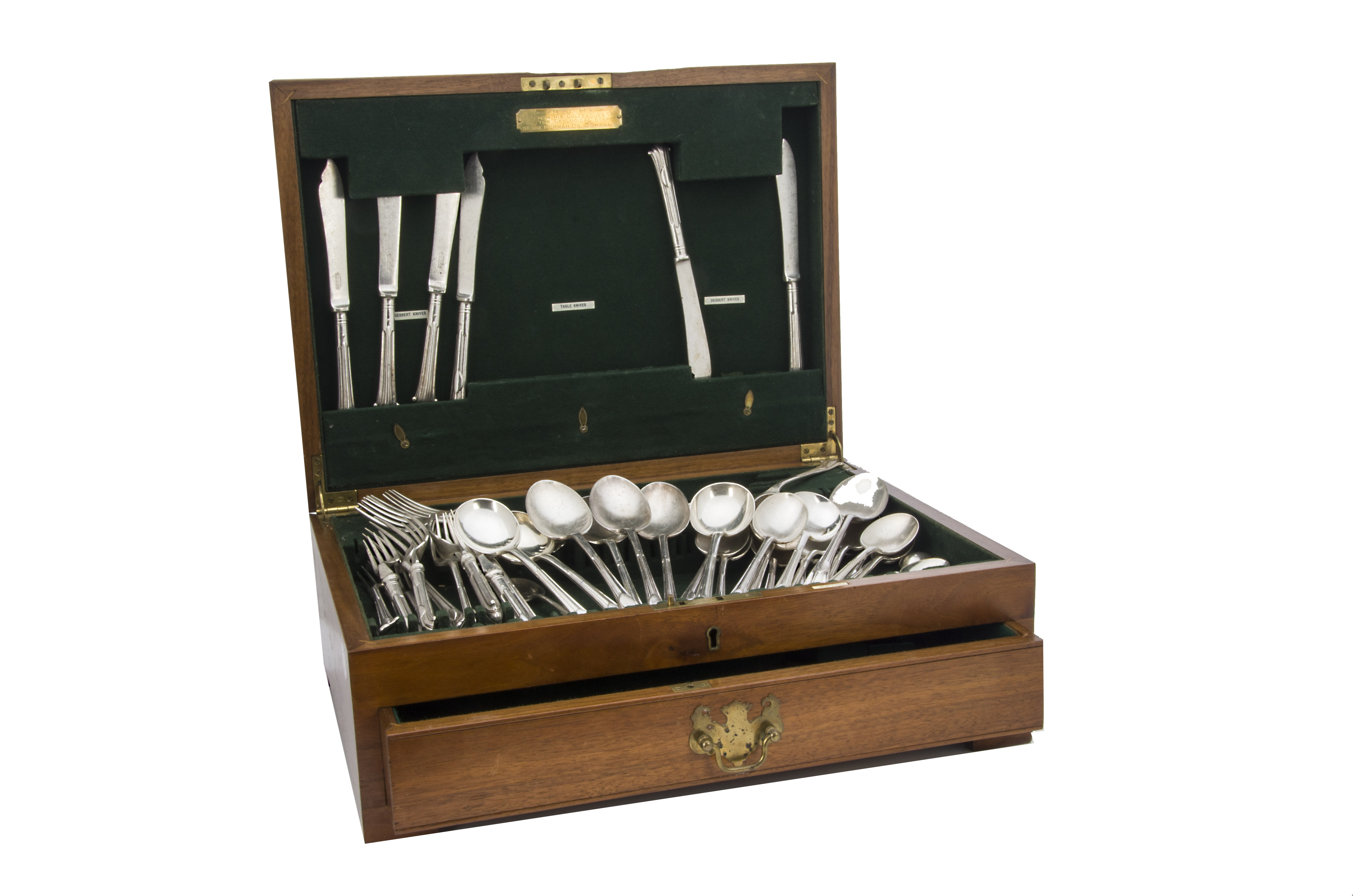 A part canteen of silver plated cutlery, in mahogany box, together with other plated serving items - Image 2 of 2