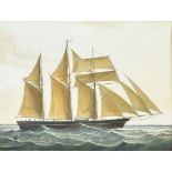 A 20th Century Continental School watercolour on paper, Three Boats in Coastal Waters,