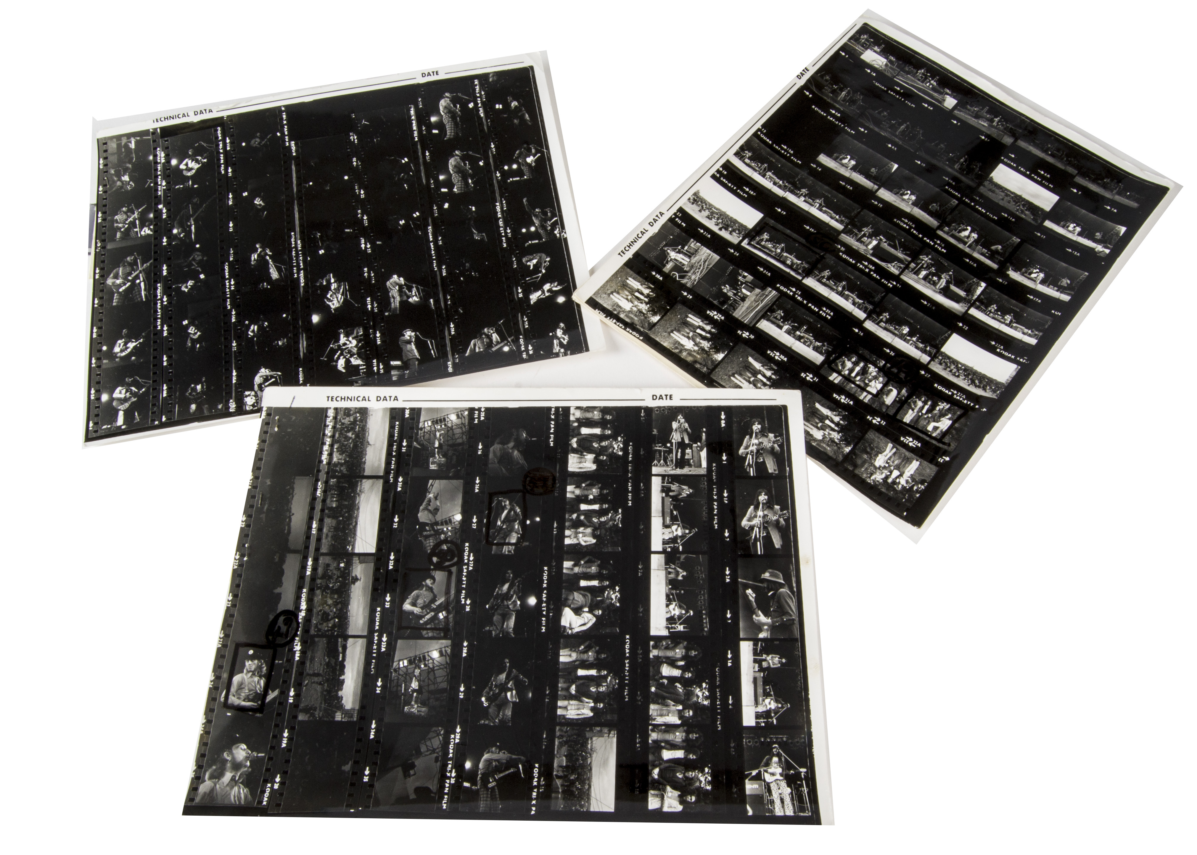 Slade, three sets of proof photographs with negatives of Slade performing at 'The Great Western