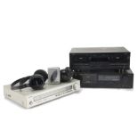 Cassette tuner & headphones, Yamaha cassette player KX-W321, Sony tuner ST A5L, Denon cassette