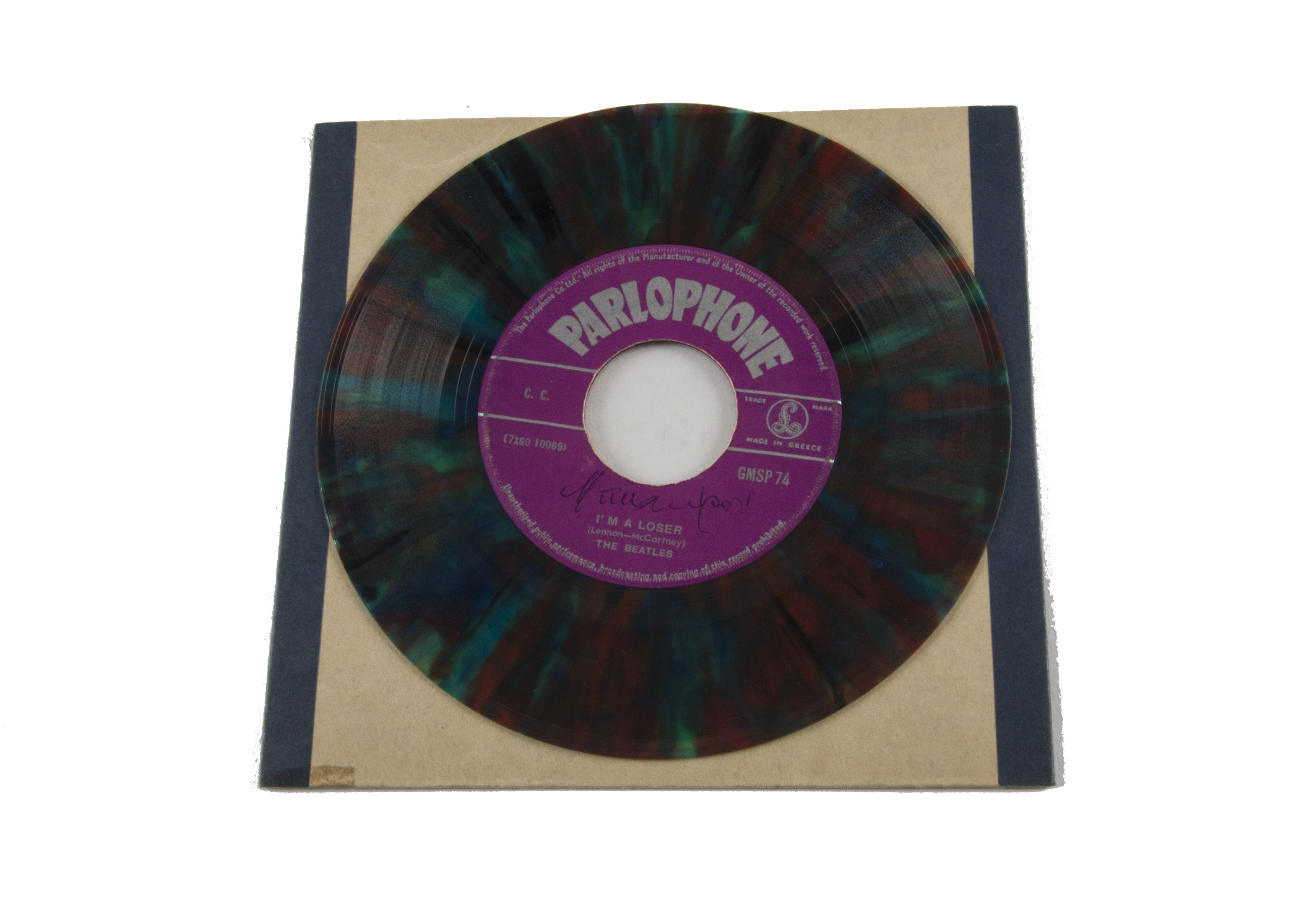 The Beatles, I'm A Loser 7" Single b/w Roll Music - Greek release on multicoloured vinyl on