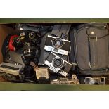 A Tray of Cine and 35mm Cameras, including; Sanko Super LXL, Jelco Automatic 8, Nikon F-501,