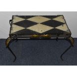 An Art Deco continental glass and wrought iron occasional table with chequered decoration, 80 cm