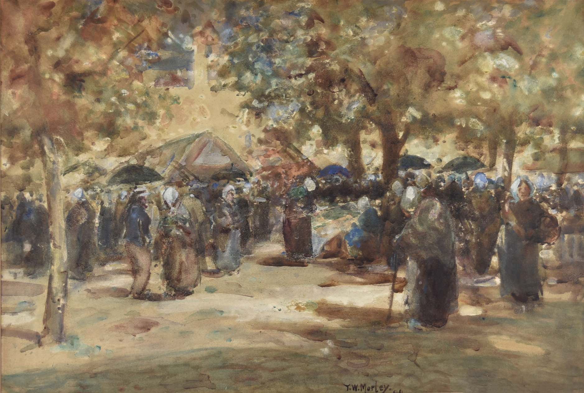 Thomas William Morley (1859-1925) watercolour on paper, French Market Scene', signed 'T.W.Morley' (