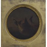 19th Century British School oil on board, Study of a Fox', 10 cm x 10 cm, framed as a roundel