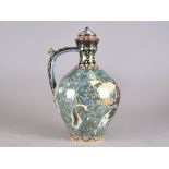 A late 19th Century Fischer pottery ewer, the ovoid shaped vessel decorated in aesthetic taste